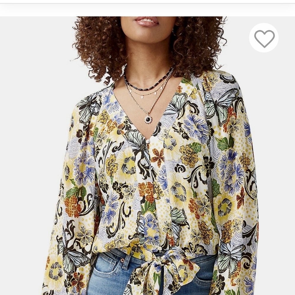 NWT David Bitton Buffalo Butterfly Floral V-Neck Tie-Front Button Up Blouse Top